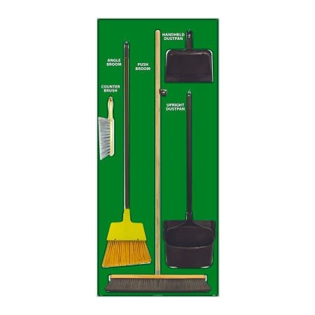 Nmc National Marker Janitorial Shadow Board Combo Kit, Green on White, Pro Series Acrylic - SBK104FG